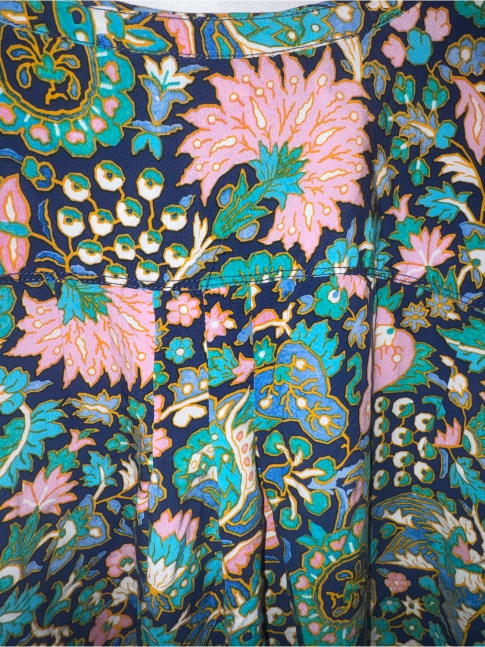 LOFT Floral V-Neck Long-Sleeve Blouse in Navy, Pink and Teal - Picture 6 of 6